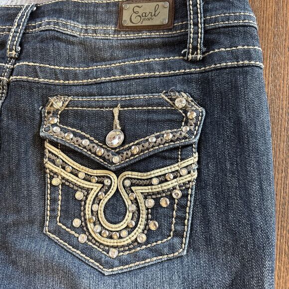 Earl Womens Embellished Blue Jeans 6P Denim Faded Dark Wash Straight Leg EUC - Picture 11 of 16